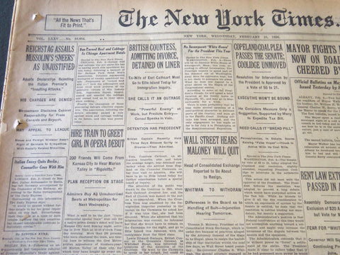 1926 FEBRUARY 10 NEW YORK TIMES - REICHSTAG ASSAILS MUSSOLINI'S SNEERS - NT 6607
