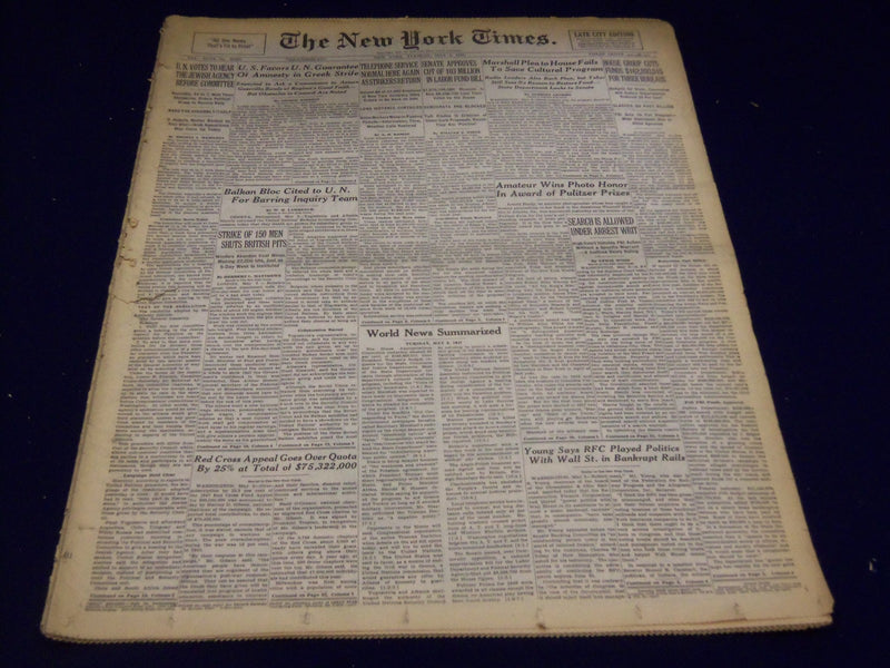 1947 MAY 6 NEW YORK TIMES - PULTIZER PRIZES AWARDED - NT 3285
