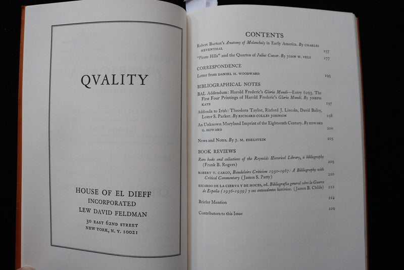 1969 THE PAPERS OF THE BIBLIOGRAPHICAL SOCIETY OF AMERICA - LOT OF 2 - K 2241