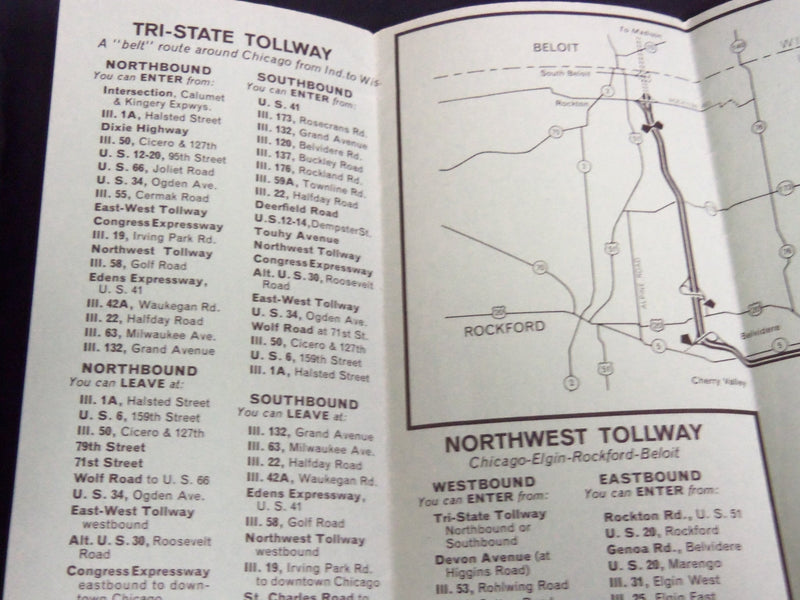 1959 ILLINOIS TOLLWAY AND CONNECTING HIGHWAYS FOLD-OUT MAP - J 8556