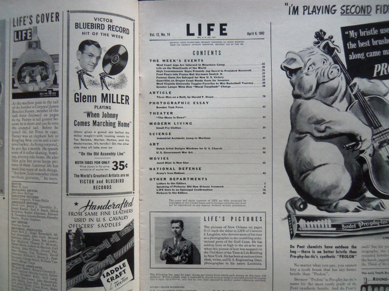 1942 APRIL 6 LIFE MAGAZINE - TAIL GUNNER - BOMBER TASK FORCE - L 281