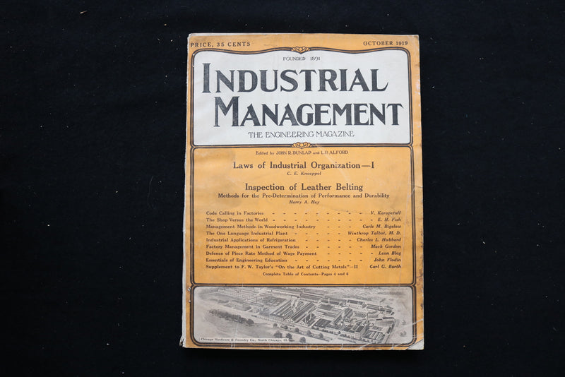 1919 OCT INDUSTRIAL MANAGEMENT MAGAZINE - IND. ORGANIZATION COVER - E 10637