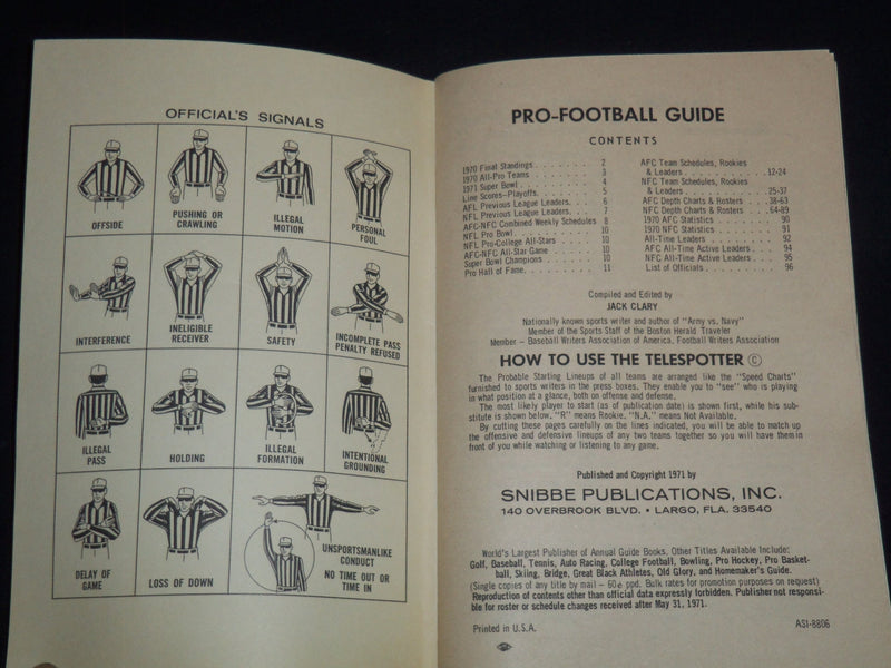 1971 AFC-NFC PRO FOOTBALL GUIDE - SPORTS GUIDE SERIES - J 8954