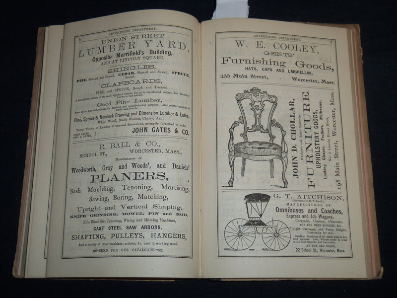 1869 WORCESTER DIRECTORY BY HENRY J. HOWLAND - MAP - KD 81U