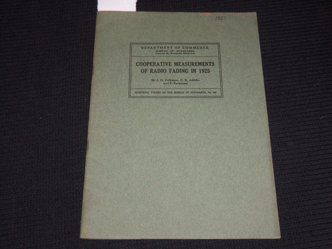 1927 COOPERATIVE MEASUREMENTS OF RADIO FADING IN 1925 BOOK - J 9873