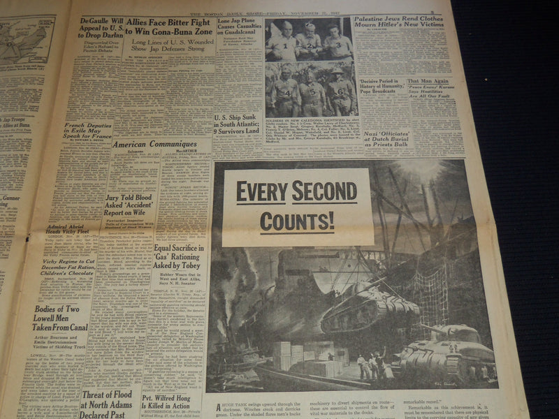 1942 NOVEMBER 27 BOSTON DAILY GLOBE NEWSPAPER - SOVIETS SWEEP ON - NT 9460