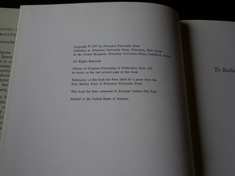 1977 NAMES ON TREES ARIOSTO INTO ART BOOK BY RENSSELAER W. LEE - KD 4864
