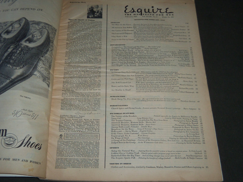 1945 FEBRUARY ESQUIRE MAGAZINE - VARGAS ILLUSTRATION - COVER AND ADS - ST 5071