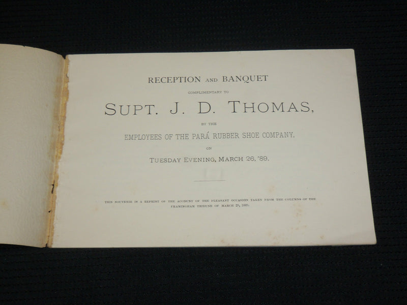 1889 MARCH 26 THOMAS RECEPTION SOUVENIR PROGRAM - PARA RUBBER SHOE CO. - J 7043