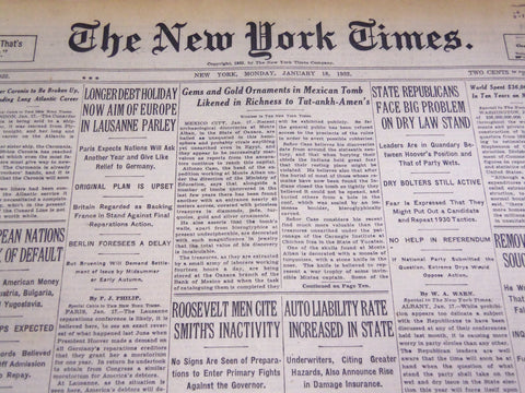 1932 JANUARY 18 NEW YORK TIMES - ORNAMENTS FOUND IN MEXICAN TOMB - NT 4061