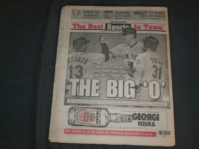 1998 SEPTEMBER 16 NEW YORK POST NEWSPAPER - MARK MCGWIRE HITS HR 63 - NP 4129