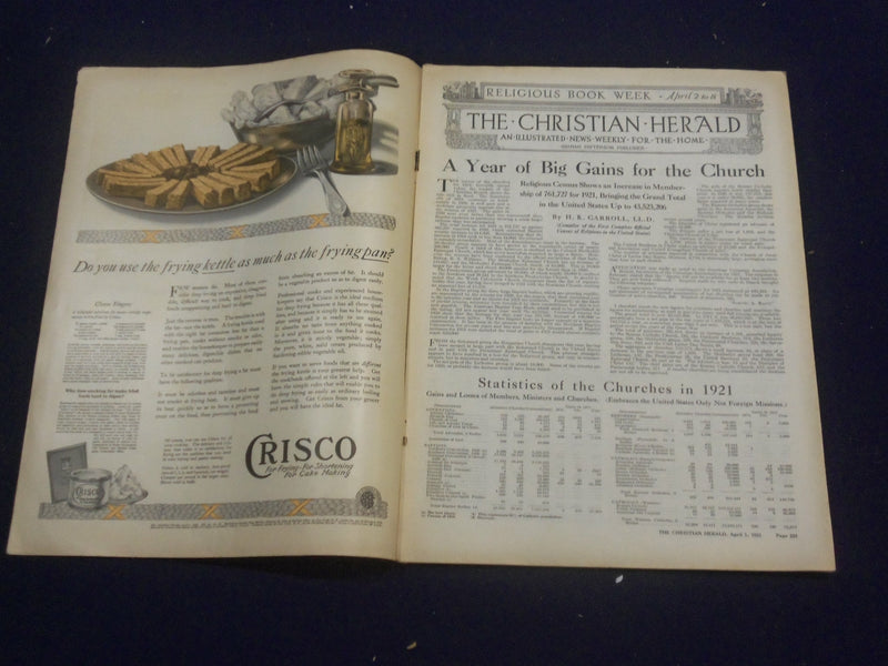 1922 APRIL 1 CHRISTIAN HERALD MAGAZINE- ICE-CREAM SANDWICH MAN OF JAPAN- ST 6596