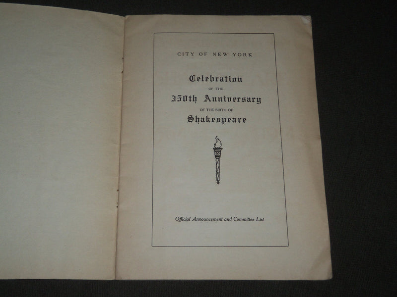 1914 APRIL 23 SHAKESPEARE 350TH ANNIVERSARY CELEBRATION BOOK - J 3161