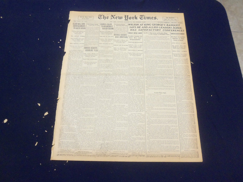 1918 DECEMBER 28 NEW YORK TIMES - WILSON AT KING GEORGE'S BANQUET - NT 9173