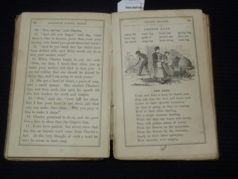 1870 BUTLER'S SECOND SCHOOL READER BOOK BY NOBLE BUTLER - K 2182