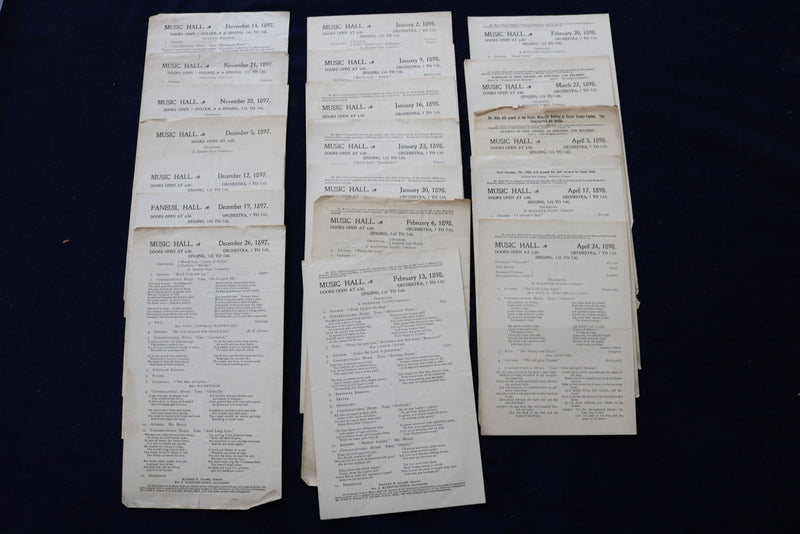 1897-1898 BOSTON MUSIC HALL PROGRAMS - LOT OF 19 - R. MARRINER FLOYD - K 1634