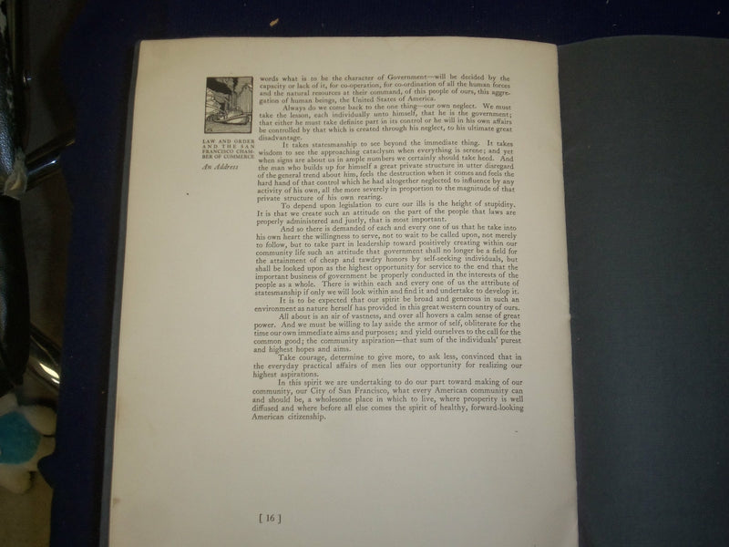 1918 LAW AND ORDER S. F. CHAMBER OF COMMERCE ADDRESS BY FREDERICK KOSTER- J 4833