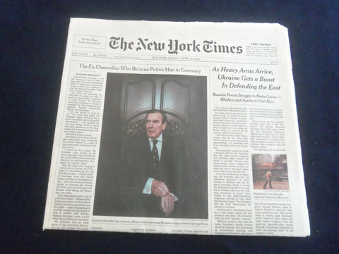 2022 APRIL 24 NEW YORK TIMES -ARMS ARRIVE, UKRAINE GETS BOOST DEFENDING THE EAST