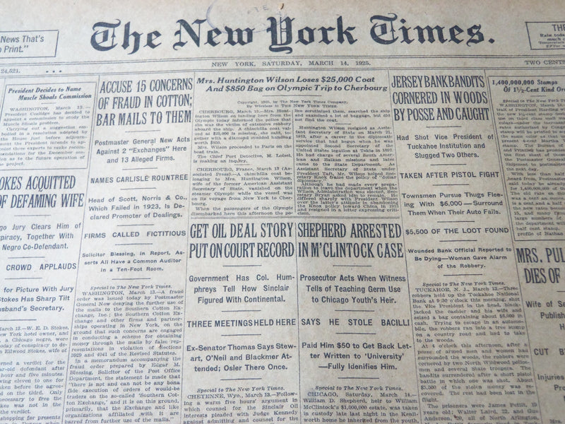 1925 MARCH 14 NEW YORK TIMES - GET OIL DEAL STORY PUT ON COURT RECORD - NT 7194