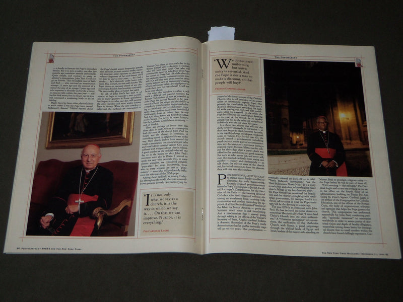 1994 DECEMBER 11 NEW YORK TIMES MAGAZINE SECTION - THIS POPE & THE NEXT - J 3128