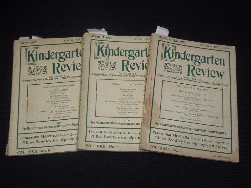1911-1912 KINDERGARTEN REVIEW MAGAZINES LOT OF 3 - SPRINGFIELD MASS. - K 2166