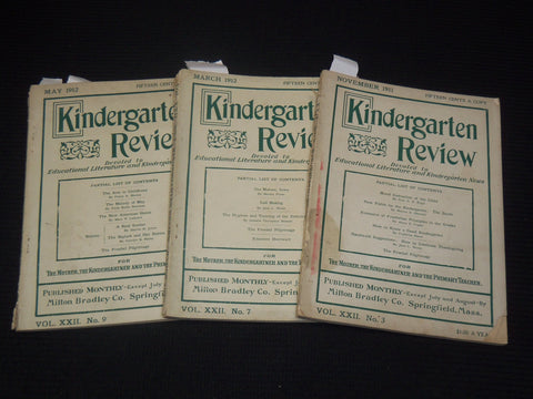 1911-1912 KINDERGARTEN REVIEW MAGAZINES LOT OF 3 - SPRINGFIELD MASS. - K 2166