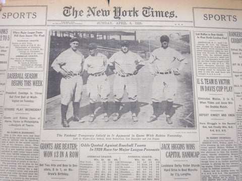 1928 APRIL 8 NEW YORK TIMES SPORTS SECTION - GEHRIG - DUROCHER - NT 5320