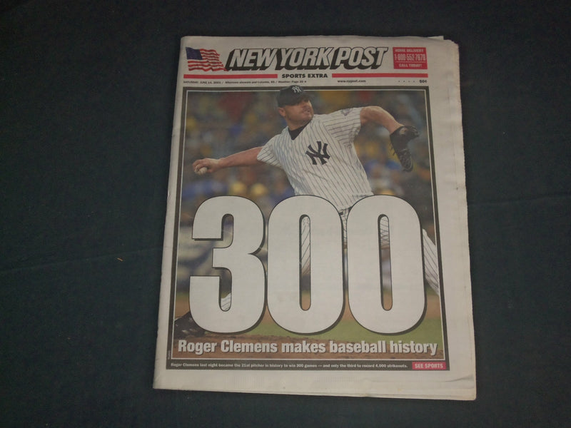 2003 JUNE 14 NEW YORK POST NEWSPAPER - ROGER CLEMENS WINS 300TH GAME - NP 4149