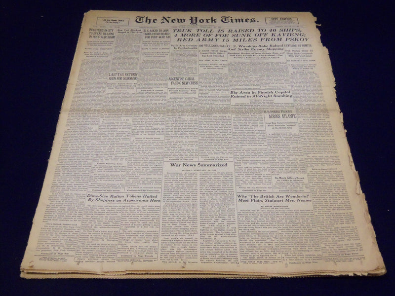 1944 FEBRUARY 28 NEW YORK TIMES - TRUK TOLL IS RAISED TO 40 SHIPS - NT 1842