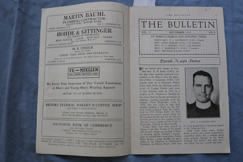 1936 SEPTEMBER THE BULLETIN - ST. MARY'S - SAN ANTONIO - K 723