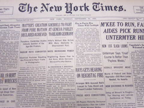 1933 SEPTEMBER 25 NEW YORK TIMES - MATTER'S CREATION FROM PURE MOTION - NT 5184