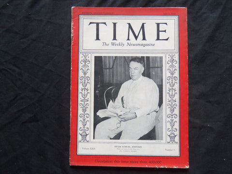 1933 JULY 3 TIME MAGAZINE - HUGH SAMUEL JOHNSON - T 377
