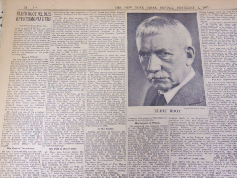 1937 FEBRUARY 7 NEW YORK TIMES - COURT REFORM FACES FIGHT - ELIHU - NT 3103