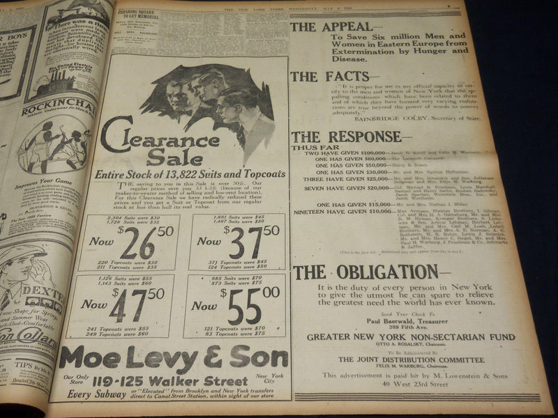 1920 MAY 5 NEW YORK TIMES NEWSPAPER - WOOD LEADS JOHNSON IN INDIANA - NT 8668