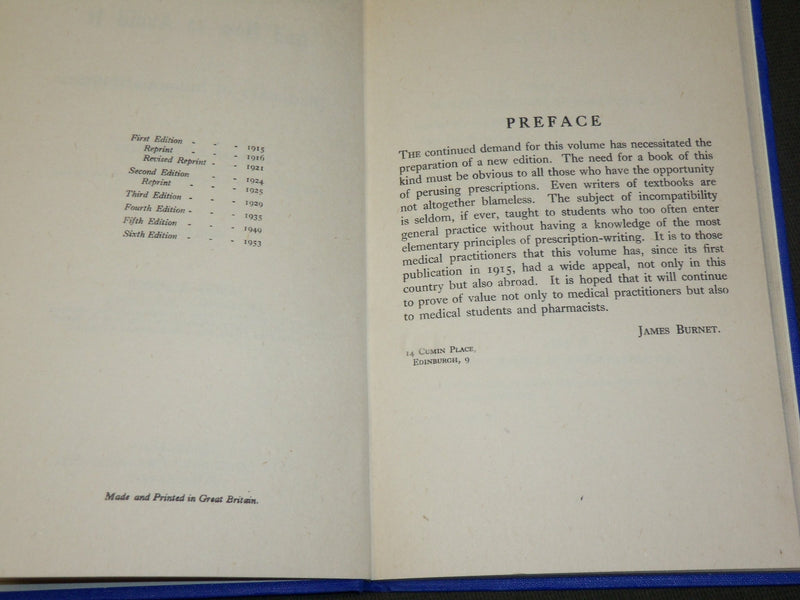 1953 INCOMPATIBILITY IN PRESCRIPTIONS BOOK BY STEPHENSON & BURNET - KD 6067