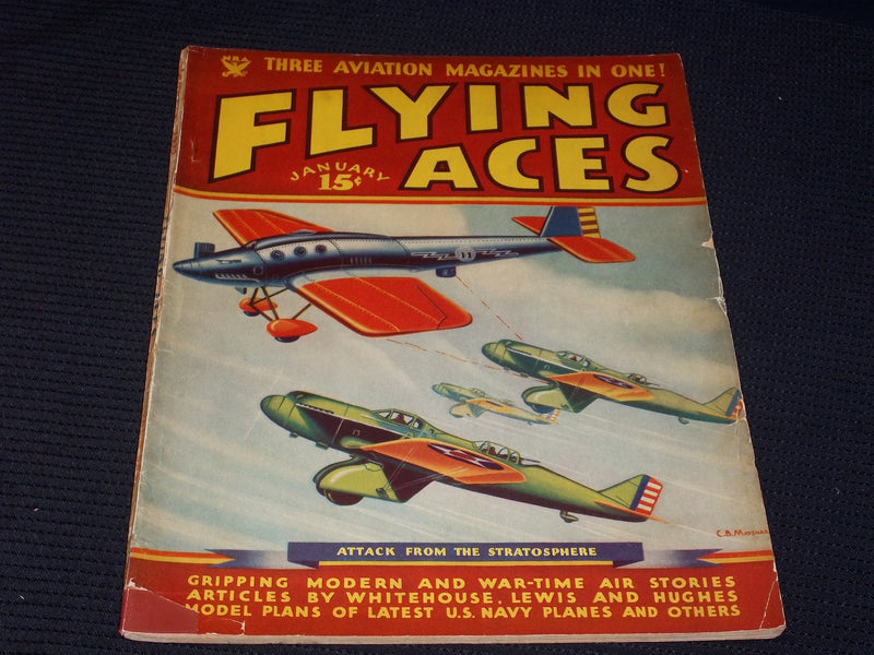 1935 JANUARY FLYING ACES MAGAZINE ILLUSTRATED FRONT COVER - E 159