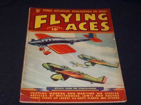 1935 JANUARY FLYING ACES MAGAZINE ILLUSTRATED FRONT COVER - E 159