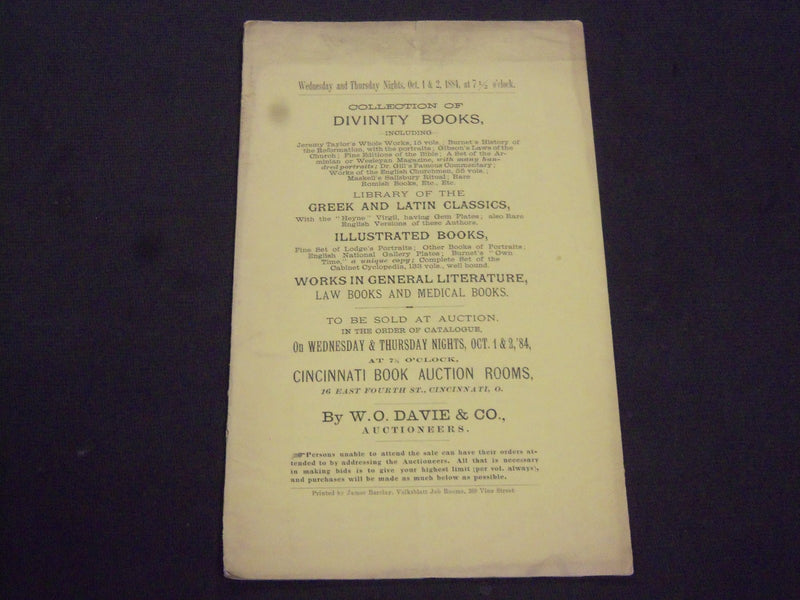1884 OCTOBER 1-2 W. O. DAVIE & COMPANY DIVINITY BOOK AUCTION CATALOG - J 5213