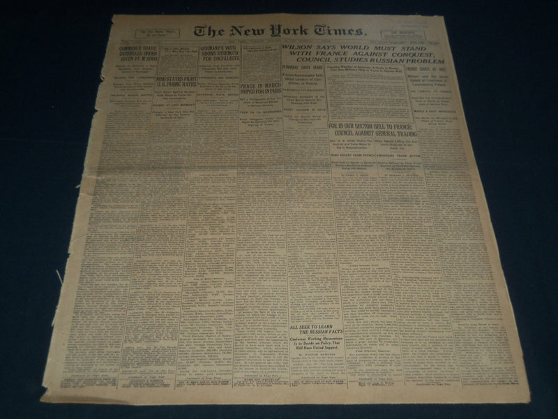 1919 JANUARY 21 NEW YORK TIMES-WILSON SAYS WORLD MUST STAND WITH FRANCE- NT 7516