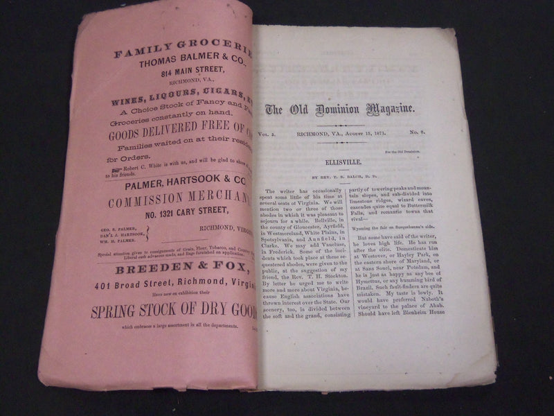 1871-1873 THE OLD DOMINION LITERATURE SCIENCE & ART MAGAZINE LOT OF 8 - WR 139