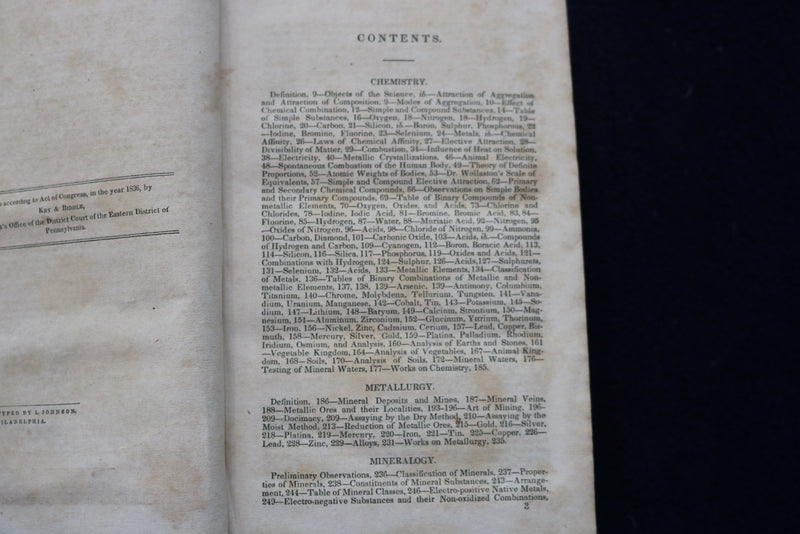 1836 THE SCIENTIFIC CLASS-BOOK PART II HARDCOVER BOOK BY WALTER JOHNSON- KD 9444