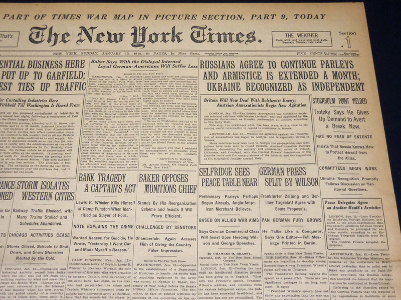 1918 JANUARY 13 NEW YORK TIMES - RUSSIANS AGREE TO CONTINUE PARLEYS - NT 7922