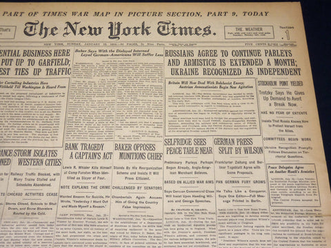 1918 JANUARY 13 NEW YORK TIMES - RUSSIANS AGREE TO CONTINUE PARLEYS - NT 7922