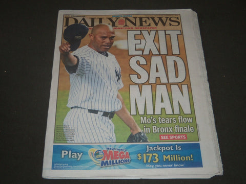2013 SEPT 27 NY DAILY NEWS NEWSPAPER - EXIT SAD MAN MARIANO RIVERA - NP 2548