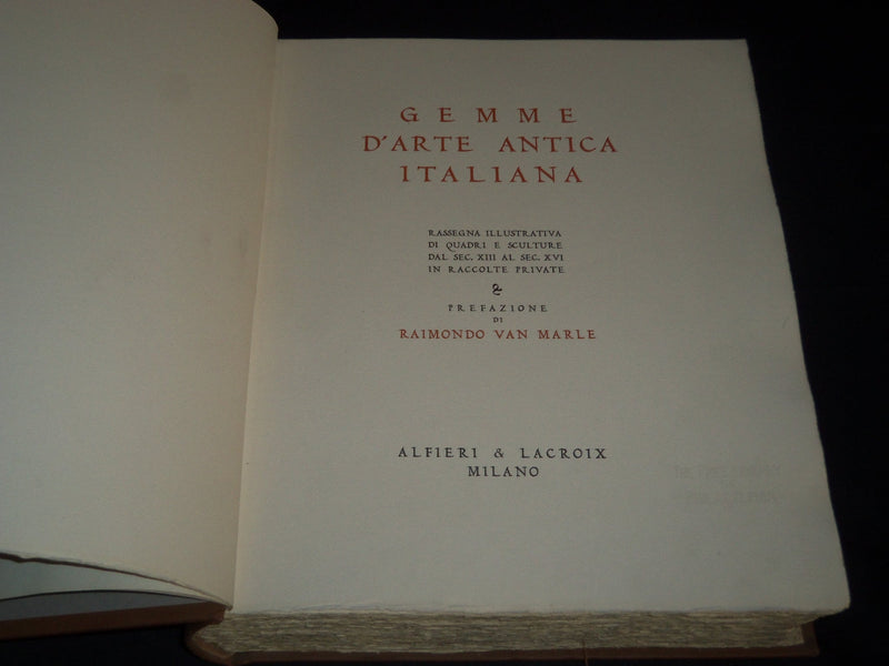 1938 GEMME D'ARTE ANTICA ITALIANA VOLUME - LIMITED #123 - ITALIAN - Z 80