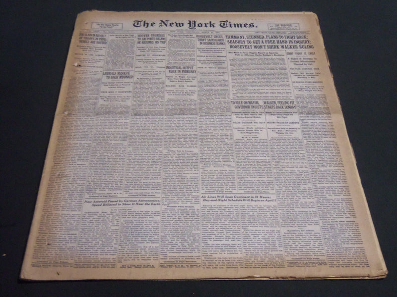 1931 MARCH 25 NEW YORK TIMES - TAMMANY STUNNED SEABURY TO GET FREE HAND- NT 6670