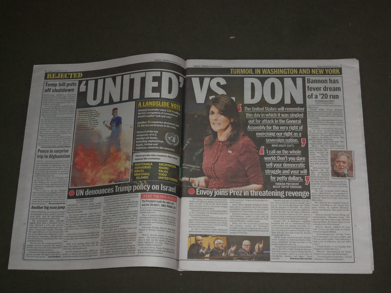 2017 DECEMBER 22 NEW YORK DAILY NEWS - U.N. DENOUNCES TRUMP POLICY ON ISRAEL