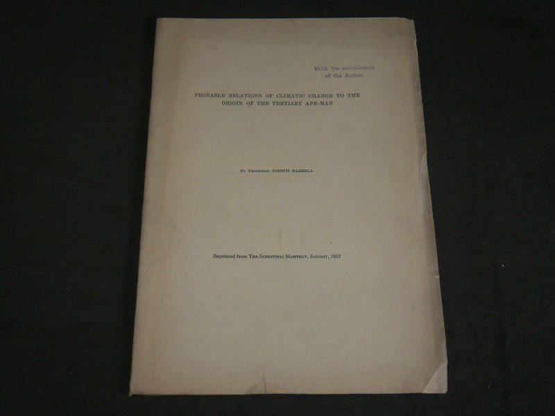 1917 CLIMATIC CHANGE TO TERTIARY APE-MAN SOFTCOVER BOOK BY BARRELL - J 7116