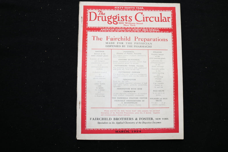 1924 MARCH THE DRUGGISTS CIRCULAR MAGAZINE - FAIRCHILD PREPS COVER - B 1126F