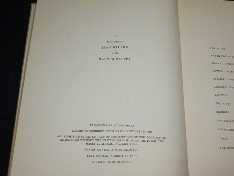 1965 ANCIENT GREEK SCULPTURE OF SOUTH ITALY AND SICILY HARDCOVER BOOK - R 714B